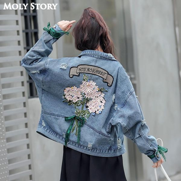 women's jackets autumn korean style bow cute pink flower oversized denim jacket embroidered jeans women coats, Black;brown
women's jackets autumn korean style bow cute pink flower oversized denim jacket embroidered jeans women coats, Black;brown