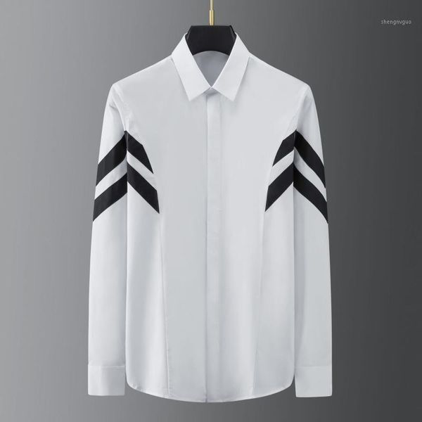 men's dress shirts 2021 tide brand autumn and winter black white cloth symmetrical stitching long-sleeved shirt fashion sportsman, White;black
men's dress shirts 2021 tide brand autumn and winter black white cloth symmetrical stitching long-sleeved shirt fashion sportsman, White;black