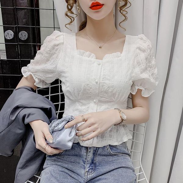women's blouses & shirts 2021 summer style fashion short-sleeved ruffled blouse design sense niche temperament slim chiffon shirt women, White
women's blouses & shirts 2021 summer style fashion short-sleeved ruffled blouse design sense niche temperament slim chiffon shirt women, White