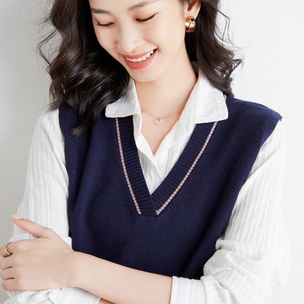 women's sweater autumn and winter 2021 collarls knitting navy wool viscose pure cotton temperament majia women, Black;white
women's sweater autumn and winter 2021 collarls knitting navy wool viscose pure cotton temperament majia women, Black;white
