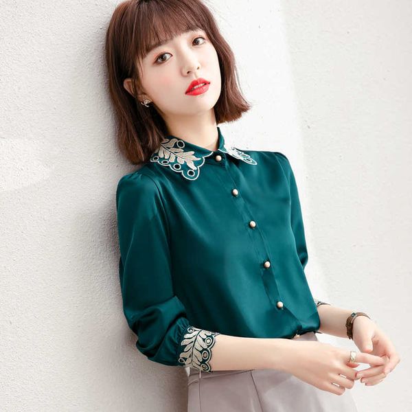 spring embroidered shirt v-neck blouse womens long sleeved korean version of the loose and large size silk 210604, White
spring embroidered shirt v-neck blouse womens long sleeved korean version of the loose and large size silk 210604, White