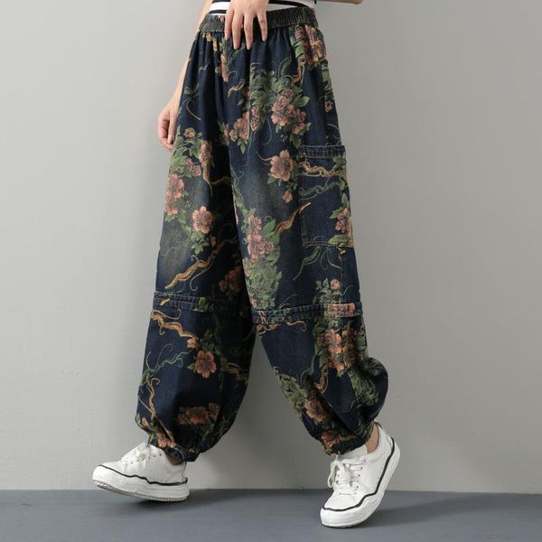 women's jeans women winter large size elastic vintage flower print high waist loose big pocket harem denim trouser punk streetwear pant, Blue
women's jeans women winter large size elastic vintage flower print high waist loose big pocket harem denim trouser punk streetwear pant, Blue