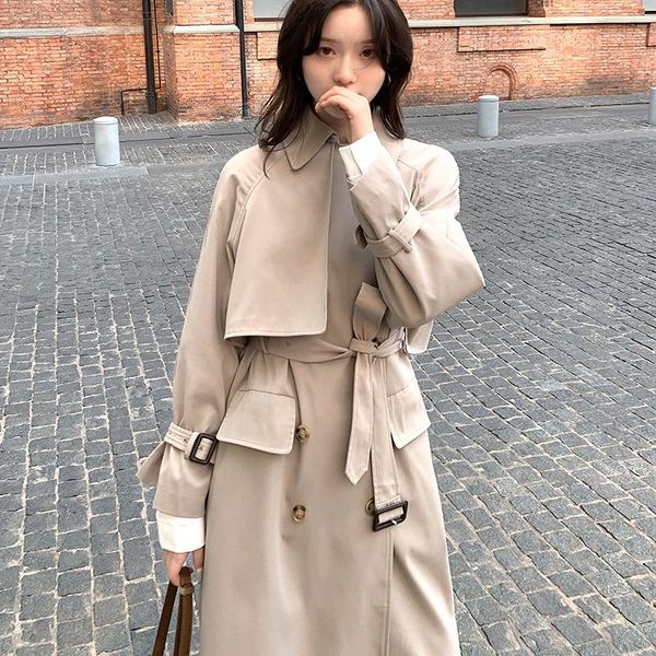 women's trench coats jacket autumn double-breasted mid-length with belt over the knee windbreaker fashion coat, Tan;black
women's trench coats jacket autumn double-breasted mid-length with belt over the knee windbreaker fashion coat, Tan;black