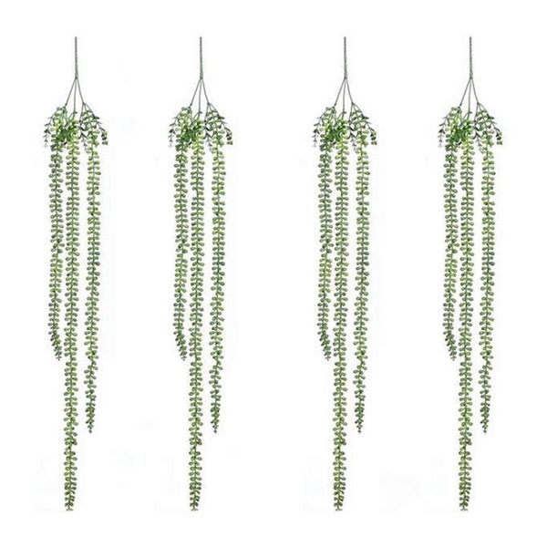 

4pcs artificial succulents hanging plants fake string of pearls plant faux succulents unpotted branch lover's tears plants