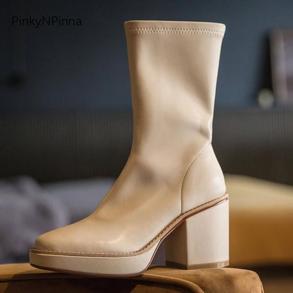 boots 2021 autumn women soft leather stretchy mid-calf inside zip super high square heels platform dress party shoes plus size, Black
boots 2021 autumn women soft leather stretchy mid-calf inside zip super high square heels platform dress party shoes plus size, Black