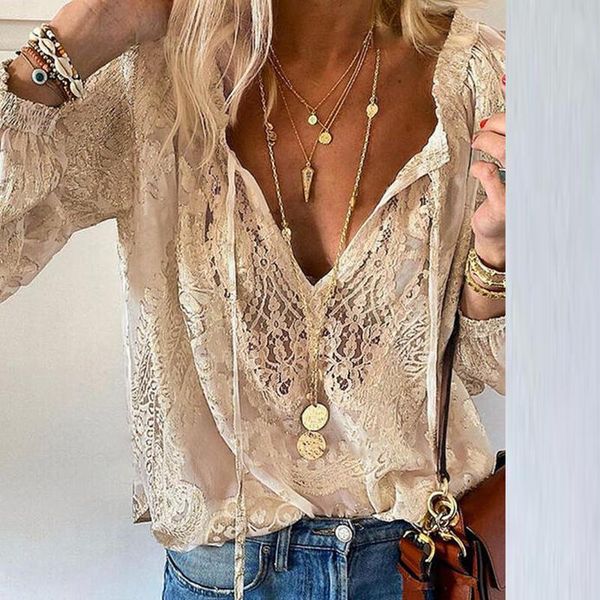 women's blouses & shirts summer women lace elegant deep v neck long sleeve hollow out spring solid casual drawstring office ladies 3xl, White
women's blouses & shirts summer women lace elegant deep v neck long sleeve hollow out spring solid casual drawstring office ladies 3xl, White
