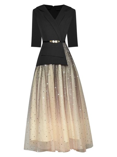 party dresses excellent quality nice designer runway collar five-point sleeve gauze patchwork dress, White;black
party dresses excellent quality nice designer runway collar five-point sleeve gauze patchwork dress, White;black