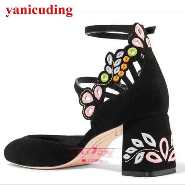 dress shoes high heel colorful flower petal embroidered women pumps band buckle wedding party runway star, Black
dress shoes high heel colorful flower petal embroidered women pumps band buckle wedding party runway star, Black