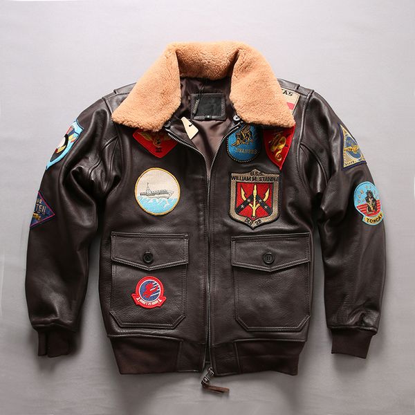men leather pilot jacket plus size wool collar cowhide american army leather pilot coat, Black
men leather pilot jacket plus size wool collar cowhide american army leather pilot coat, Black