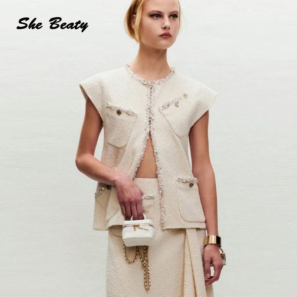 women's vests she beaty runway 2022 tweed vest women luxury beading elegant sleeveless ladies y2k clothes jacket outwe, Black;white
women's vests she beaty runway 2022 tweed vest women luxury beading elegant sleeveless ladies y2k clothes jacket outwe, Black;white