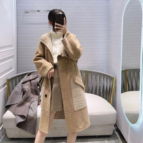 women's wool & blends high version 2021 autumn winter elegant atmosphere bib lapel loose check long cashmere coat, Black
women's wool & blends high version 2021 autumn winter elegant atmosphere bib lapel loose check long cashmere coat, Black