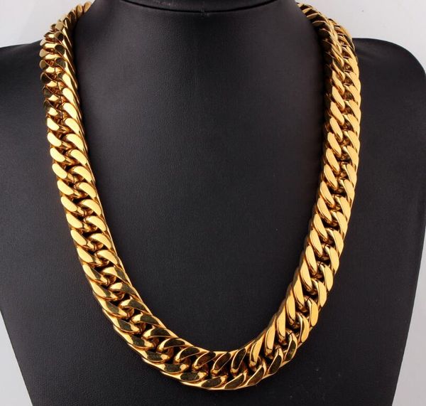 fine 18k men cuban curb chains necklace stainless steel jewelry high polished hip hop choker link double safety clasps wide 17mm 24inch, Silver
fine 18k men cuban curb chains necklace stainless steel jewelry high polished hip hop choker link double safety clasps wide 17mm 24inch, Silver