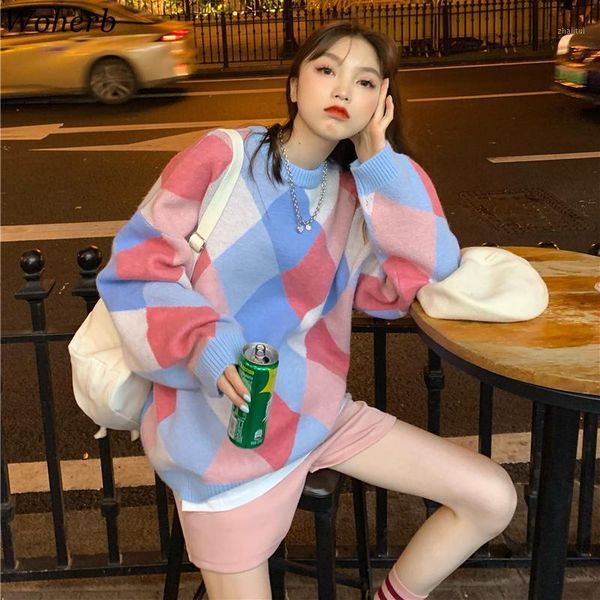 women's sweaters woherb autumn 2021 korean jumper women harajuku argyle sweater pull femme chic casual alll macth loose pullover chanda, White;black
women's sweaters woherb autumn 2021 korean jumper women harajuku argyle sweater pull femme chic casual alll macth loose pullover chanda, White;black