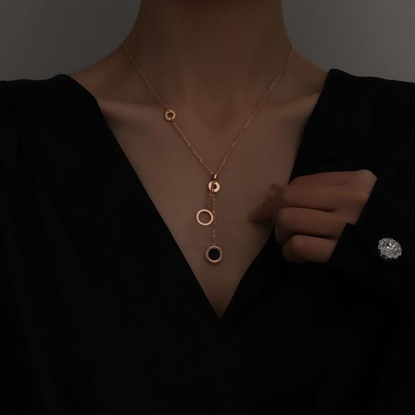 chains titanium steel circle geometry roman numerals necklace korean female temperament tassel shells contracted fashion tide neck, Silver
chains titanium steel circle geometry roman numerals necklace korean female temperament tassel shells contracted fashion tide neck, Silver