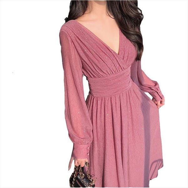v neck spring autumn solid womens dresses color long sleeve receive waist pleated temperament nbh67, Black;gray
v neck spring autumn solid womens dresses color long sleeve receive waist pleated temperament nbh67, Black;gray