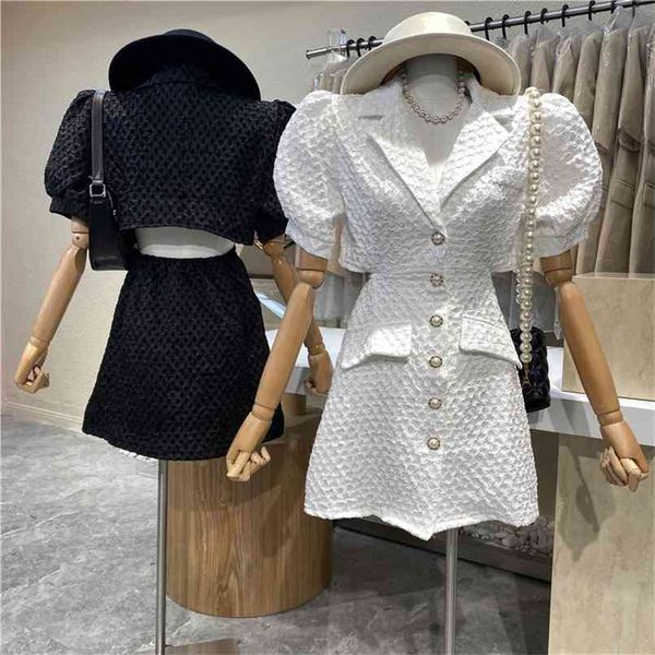summer exquisite pearl button puff sleeve back hollow out chic jacquard notched blazer dresses women vestidos 210602, White
summer exquisite pearl button puff sleeve back hollow out chic jacquard notched blazer dresses women vestidos 210602, White