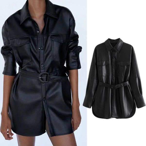 women's leather & faux women black elegant classic jacket coat with belt ladies long sleeve loose oversize boy friend retro y883
women's leather & faux women black elegant classic jacket coat with belt ladies long sleeve loose oversize boy friend retro y883