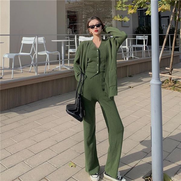 women's two piece pants 5043 knitwear three pieces set open front cardigan with pockets+button down v-neck vest+elastic waist wide leg, White
women's two piece pants 5043 knitwear three pieces set open front cardigan with pockets+button down v-neck vest+elastic waist wide leg, White