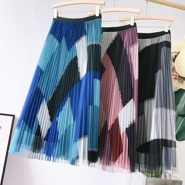 women new 2021 summer color patch a-line mesh stretch high waist long pleated skirt femme elegant faldas jupe saia jutm, Black
women new 2021 summer color patch a-line mesh stretch high waist long pleated skirt femme elegant faldas jupe saia jutm, Black