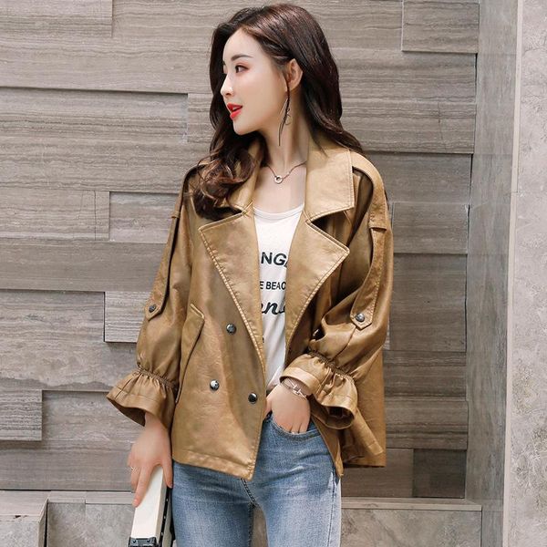 women's leather & faux pu imitation jacket, autumn retro double-breasted motorcycle coat, horn long-sleeved high street jacket, Black
women's leather & faux pu imitation jacket, autumn retro double-breasted motorcycle coat, horn long-sleeved high street jacket, Black