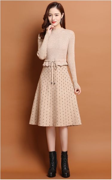 ladies temperament mid-length polka dot bottoming shirt new fall look feminine with knitted coat on k4mv, Black;gray
ladies temperament mid-length polka dot bottoming shirt new fall look feminine with knitted coat on k4mv, Black;gray