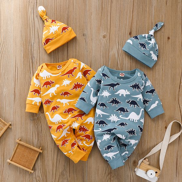 0-24 months rompers babies casual two-piece clothes set dinosaur printed pattern long sleeve romper and cap blue/ yellow
0-24 months rompers babies casual two-piece clothes set dinosaur printed pattern long sleeve romper and cap blue/ yellow