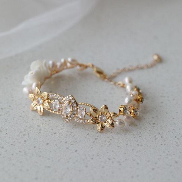 link, chain slbridal handmade zircon rhinestones freshwater pearls ceramic flower bridal bracelet wedding bridesmaids women jewelry, Black
link, chain slbridal handmade zircon rhinestones freshwater pearls ceramic flower bridal bracelet wedding bridesmaids women jewelry, Black