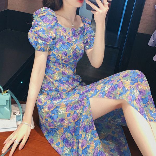 2021 new floral print sleeve chiffon party lady summer elegant vintage retro split women f719, Black;gray
2021 new floral print sleeve chiffon party lady summer elegant vintage retro split women f719, Black;gray