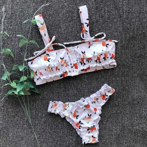 women's swimwear buttons tie front women ruffles bikini printed set female push up swimsuit 2021 summer swimming suit beachwear, White;black
women's swimwear buttons tie front women ruffles bikini printed set female push up swimsuit 2021 summer swimming suit beachwear, White;black
