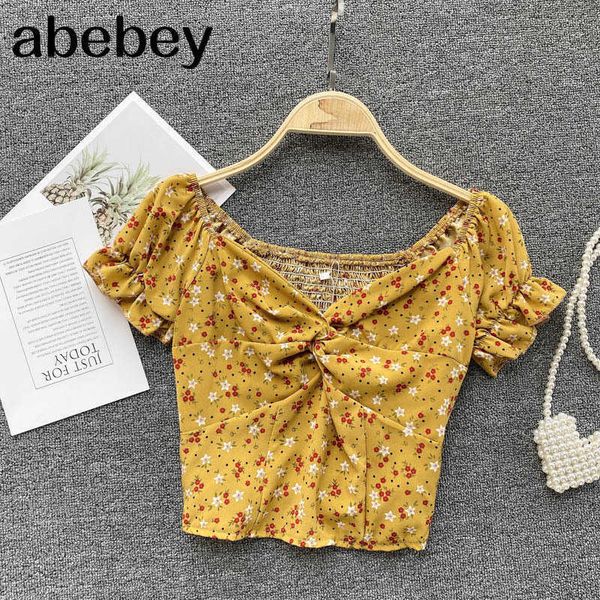 women korean retro print blouse sweet puff sleeve v neck slim summer fashion streetwear short blouses 210715, White
women korean retro print blouse sweet puff sleeve v neck slim summer fashion streetwear short blouses 210715, White