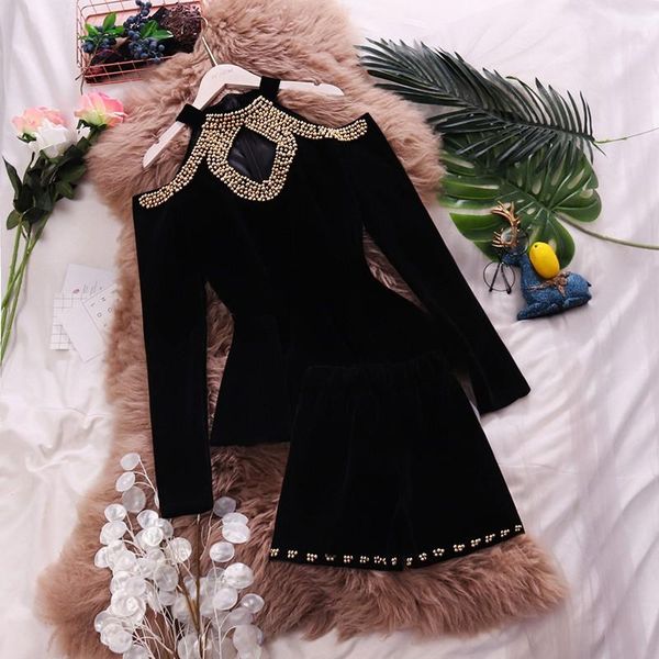 women's tracksuits autumn ladies two-piece suits elegant beaded off shoulder ruffle long-sleeved + high waist velvet shorts suit wo, Gray
women's tracksuits autumn ladies two-piece suits elegant beaded off shoulder ruffle long-sleeved + high waist velvet shorts suit wo, Gray