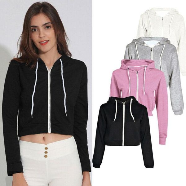 women's hoodies & sweatshirts fashion women sweatshirt crop zip up hooded cool short streetwear ladies long sleeve cropped, Black 
women's hoodies & sweatshirts fashion women sweatshirt crop zip up hooded cool short streetwear ladies long sleeve cropped, Black