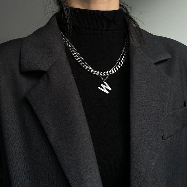 pendant necklaces cuban letter w necklace hip hop double titanium stainless steel european fashion thick chain sweater, Silver
pendant necklaces cuban letter w necklace hip hop double titanium stainless steel european fashion thick chain sweater, Silver