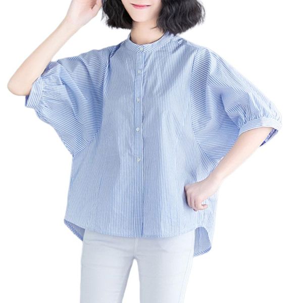 women's blouses & shirts oversized loose cotton blue women 2021 summer o-neck half sleeved all match office lady outwear coat, White
women's blouses & shirts oversized loose cotton blue women 2021 summer o-neck half sleeved all match office lady outwear coat, White