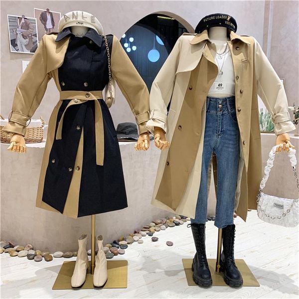 women's trench coats clothing 2021 autumn color block coat slim british style waist-knee mid-length, Tan;black
women's trench coats clothing 2021 autumn color block coat slim british style waist-knee mid-length, Tan;black