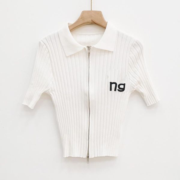 women's knits & tees 2021 spring/summer letter embroidered lapel short sleeve slim pure color thin knit cardigan, White
women's knits & tees 2021 spring/summer letter embroidered lapel short sleeve slim pure color thin knit cardigan, White