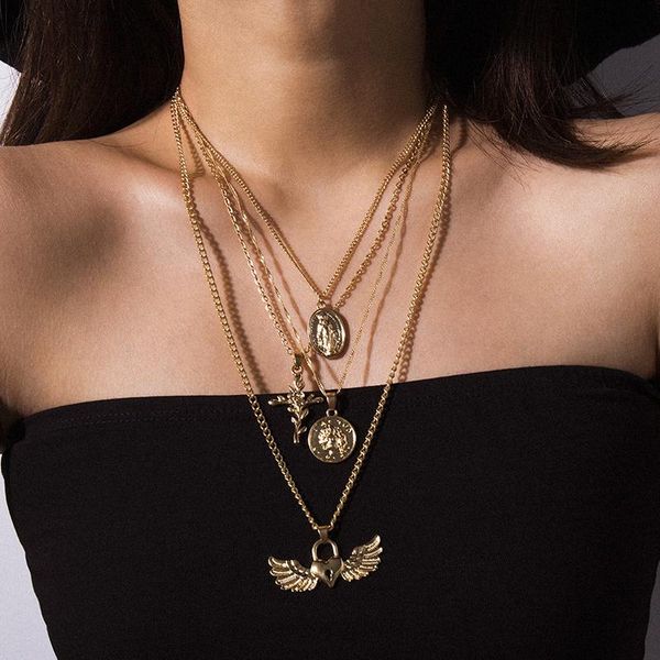 pendant necklaces vintage temperament figure goddess cross heart wing necklace for women multilayer geometric chains jewelry, Silver
pendant necklaces vintage temperament figure goddess cross heart wing necklace for women multilayer geometric chains jewelry, Silver