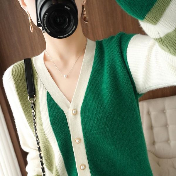 women's knits & tees zocept merino wool cardigan 2021 spring autumn knitted color matching long sleeve v-neck sweater female coat, White
women's knits & tees zocept merino wool cardigan 2021 spring autumn knitted color matching long sleeve v-neck sweater female coat, White