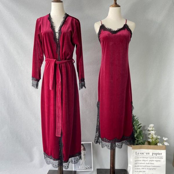 women's sleepwear 2021 2pcs velvet robe set women kimono bathrobe gown casual nightgown intimate lingerie home dressing, Black;red
women's sleepwear 2021 2pcs velvet robe set women kimono bathrobe gown casual nightgown intimate lingerie home dressing, Black;red