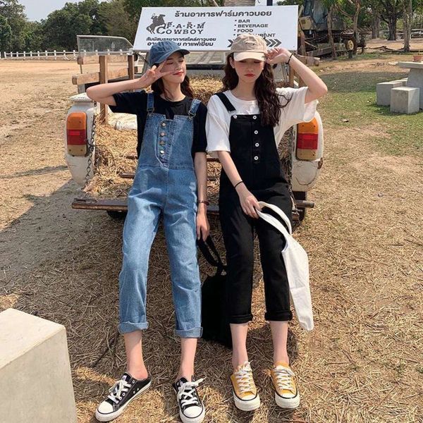 autumn version tube loose slim black denim suspenders nine point small man, Blue
autumn version tube loose slim black denim suspenders nine point small man, Blue