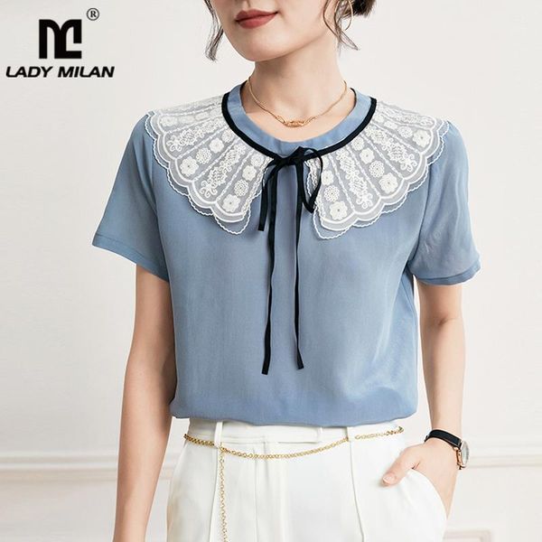 women's blouses women's & shirts silk shirt turn down collar short sleeves patchwork lace up embroidery fashion blouse, White
women's blouses women's & shirts silk shirt turn down collar short sleeves patchwork lace up embroidery fashion blouse, White