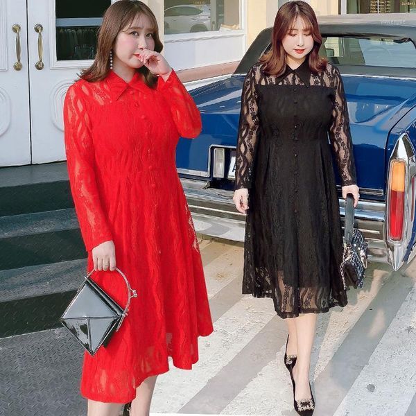casual dresses xl-4xl 2021 spring large size women lace dress office lady red long shirt plus elegant evening party vestidos, Black;gray
casual dresses xl-4xl 2021 spring large size women lace dress office lady red long shirt plus elegant evening party vestidos, Black;gray