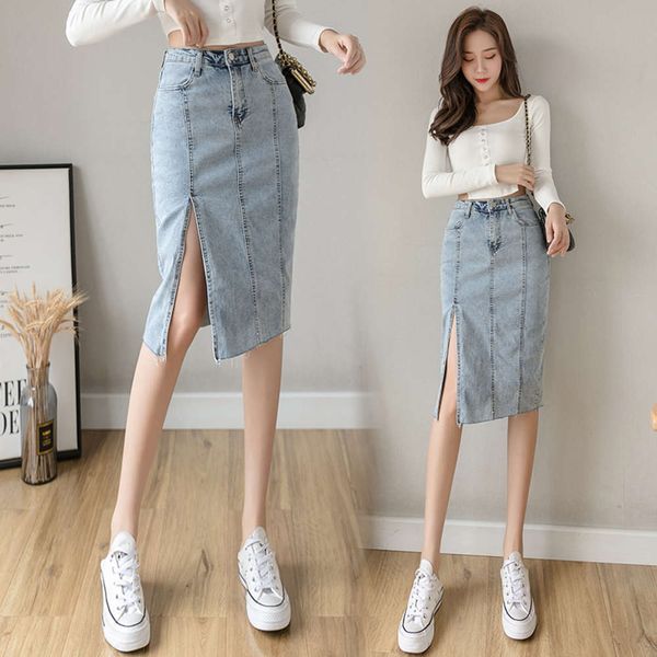 denim knee skirt 2021 spring new slim fit hip wrap high waist split length one step dress, Blue
denim knee skirt 2021 spring new slim fit hip wrap high waist split length one step dress, Blue