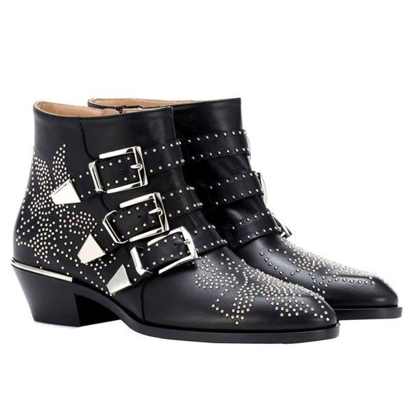 boots fashion show classic pointed thick heel leather buckle rivet big short boot trend, Black
boots fashion show classic pointed thick heel leather buckle rivet big short boot trend, Black