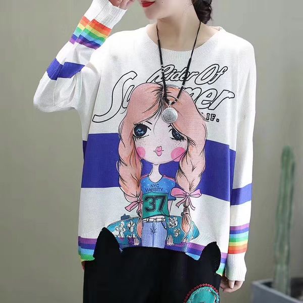 2021 new women spring fashion round neck long sleeve cartoon beauty printed knitted t-shirt female casual simple pullover chic lzsv, White
2021 new women spring fashion round neck long sleeve cartoon beauty printed knitted t-shirt female casual simple pullover chic lzsv, White