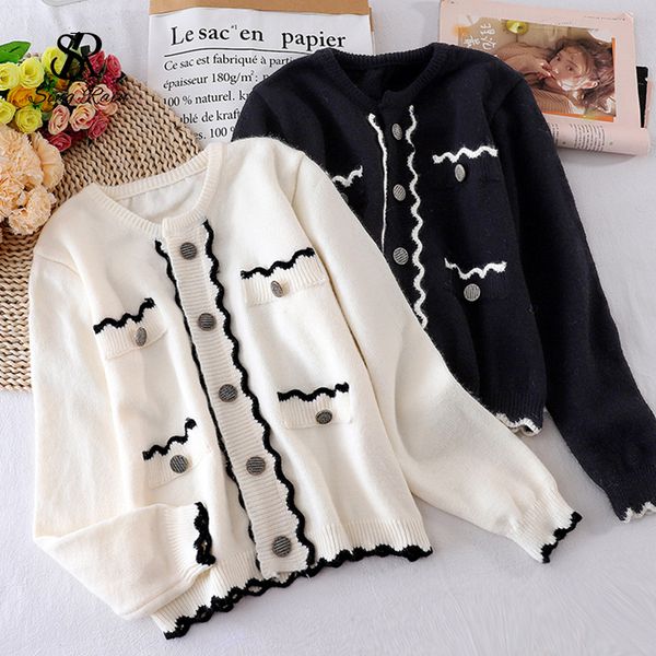 women solid ripple knitting cardigan korean o neck loose casual buttons autumn winter fashion long sleeve cardigans, White;black
women solid ripple knitting cardigan korean o neck loose casual buttons autumn winter fashion long sleeve cardigans, White;black