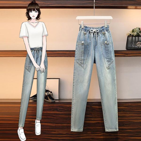 women's jeans 4xl plus size boyfriend for women casual vintage high waist denim harem pants elastic femme autumn, Blue
women's jeans 4xl plus size boyfriend for women casual vintage high waist denim harem pants elastic femme autumn, Blue