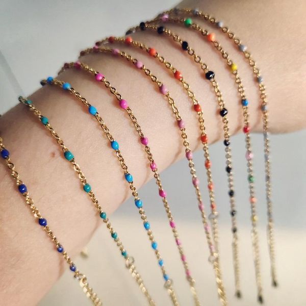 link, chain women colorful enamel bead bracelet fashion simple jewelry stainless steel with beads accessories, Black
link, chain women colorful enamel bead bracelet fashion simple jewelry stainless steel with beads accessories, Black