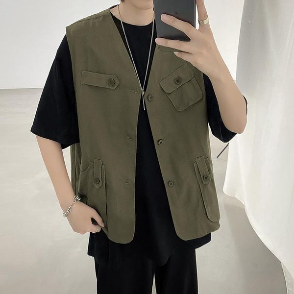men' tank 2021 summer working coat vest with pocket korean casual loose shoulder vests man sleeveless jackets, White;black
men' tank 2021 summer working coat vest with pocket korean casual loose shoulder vests man sleeveless jackets, White;black