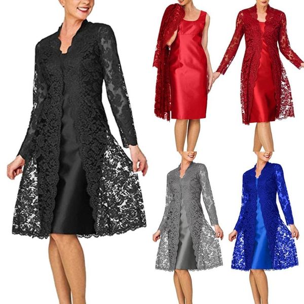 casual dresses patchwork dress women's fashion two pieces charming solid color mother of the bride lace autumn spring round collar robe, Black;gray
casual dresses patchwork dress women's fashion two pieces charming solid color mother of the bride lace autumn spring round collar robe, Black;gray